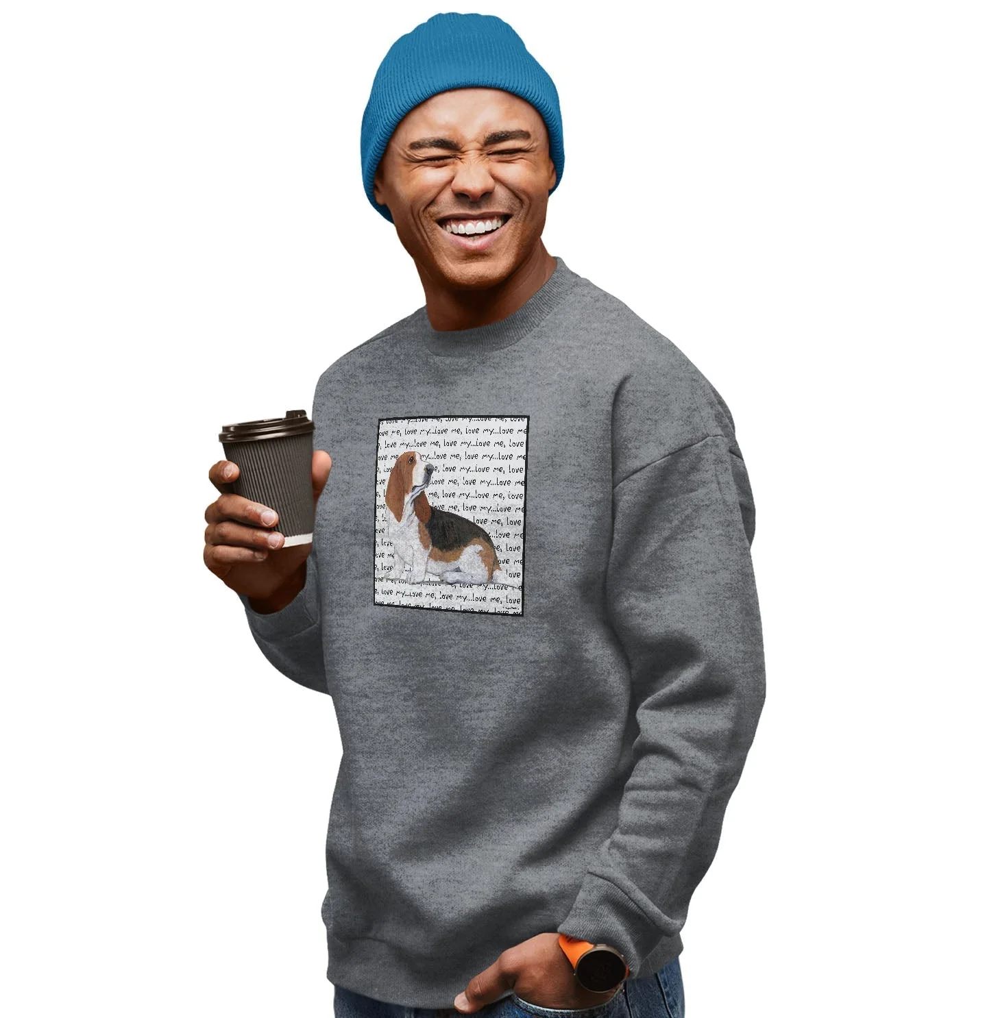 Basset Hound Love Text - Adult Unisex Crewneck Sweatshirt - Image 3