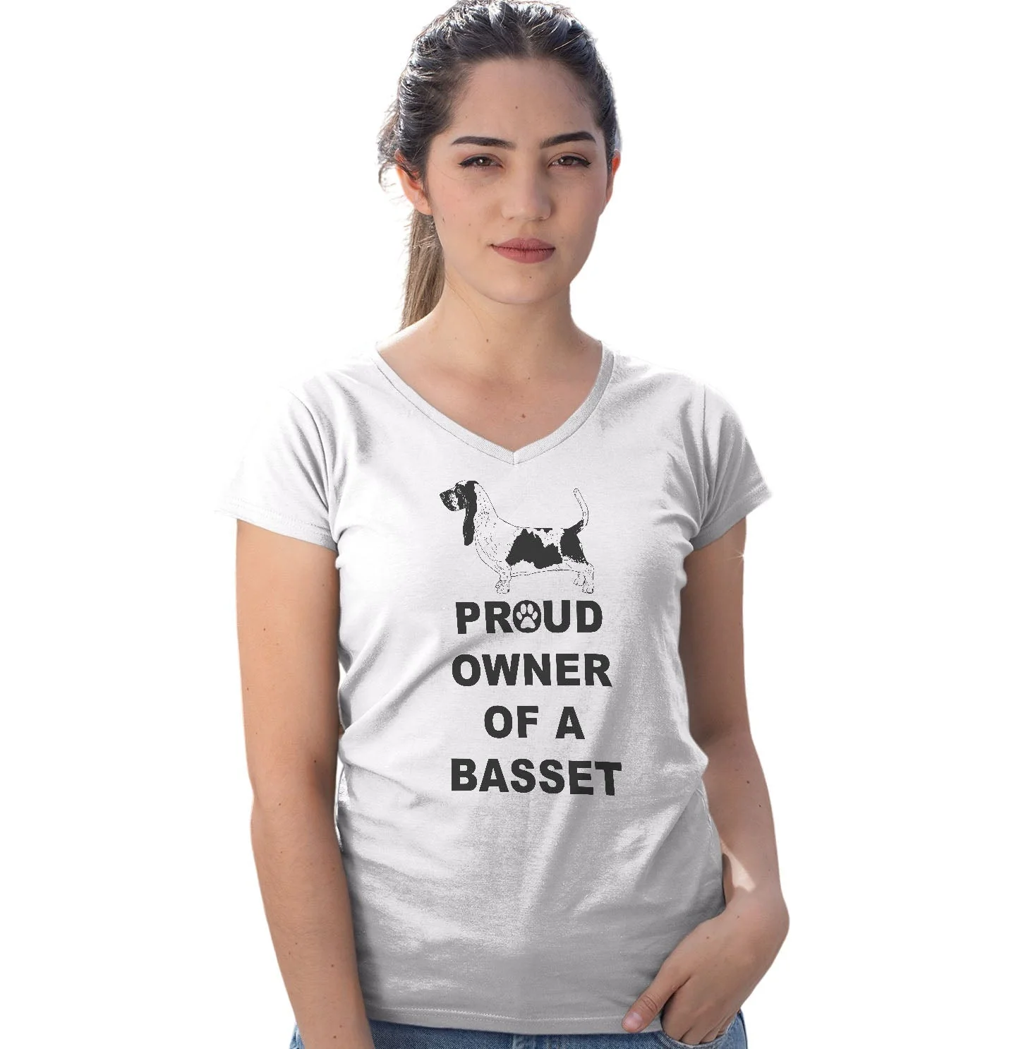 Basset Hound Proud Owner - Women's V-Neck T-Shirt - Image 3