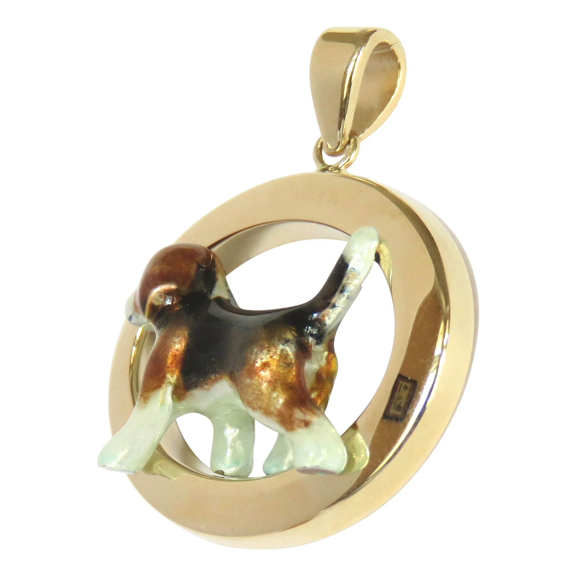 Beagle in 14K Gold Oval Frame Pendant Custom Enamel - Image 3