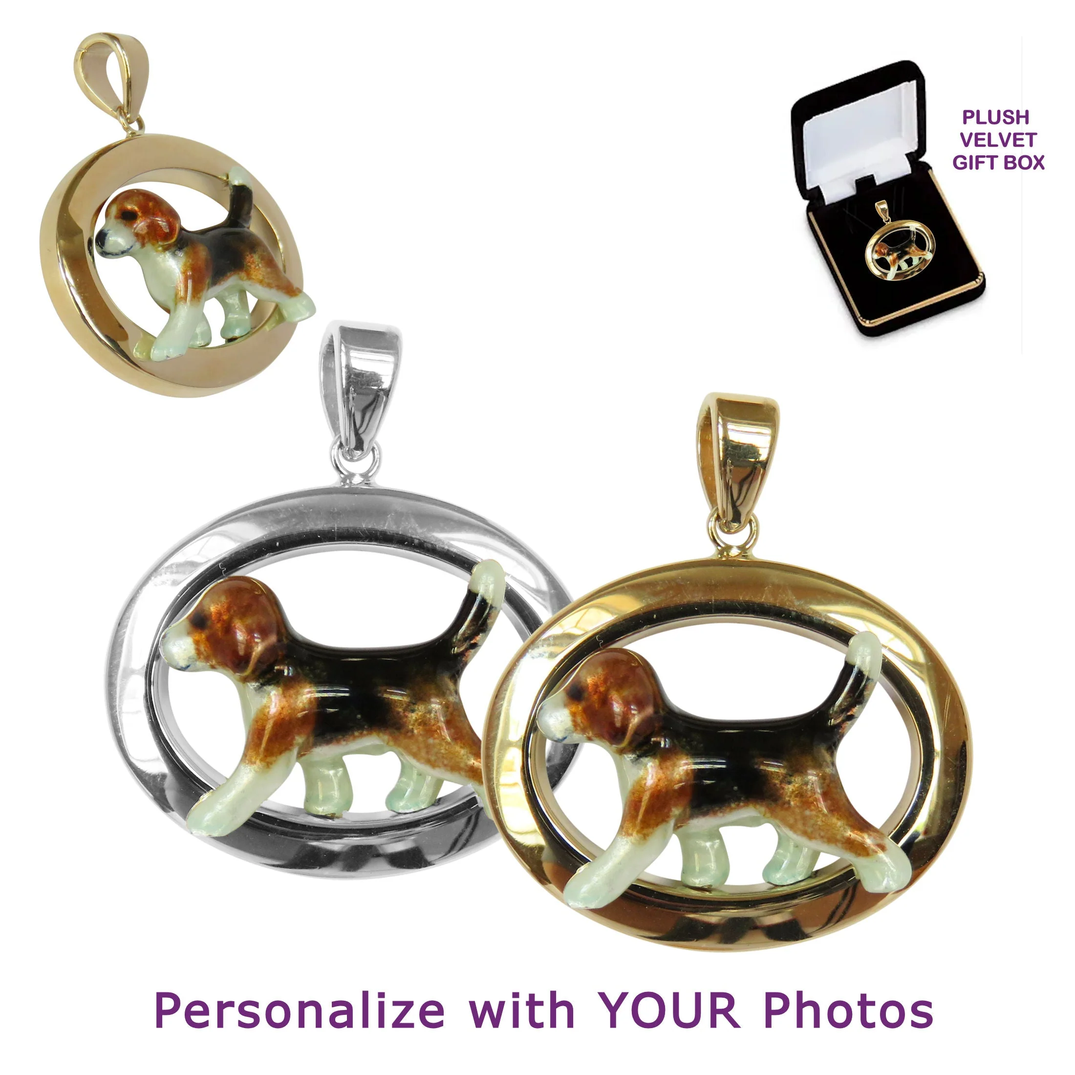 Beagle in Sterling Silver Oval Frame Pendant Custom Enamel - Image 2