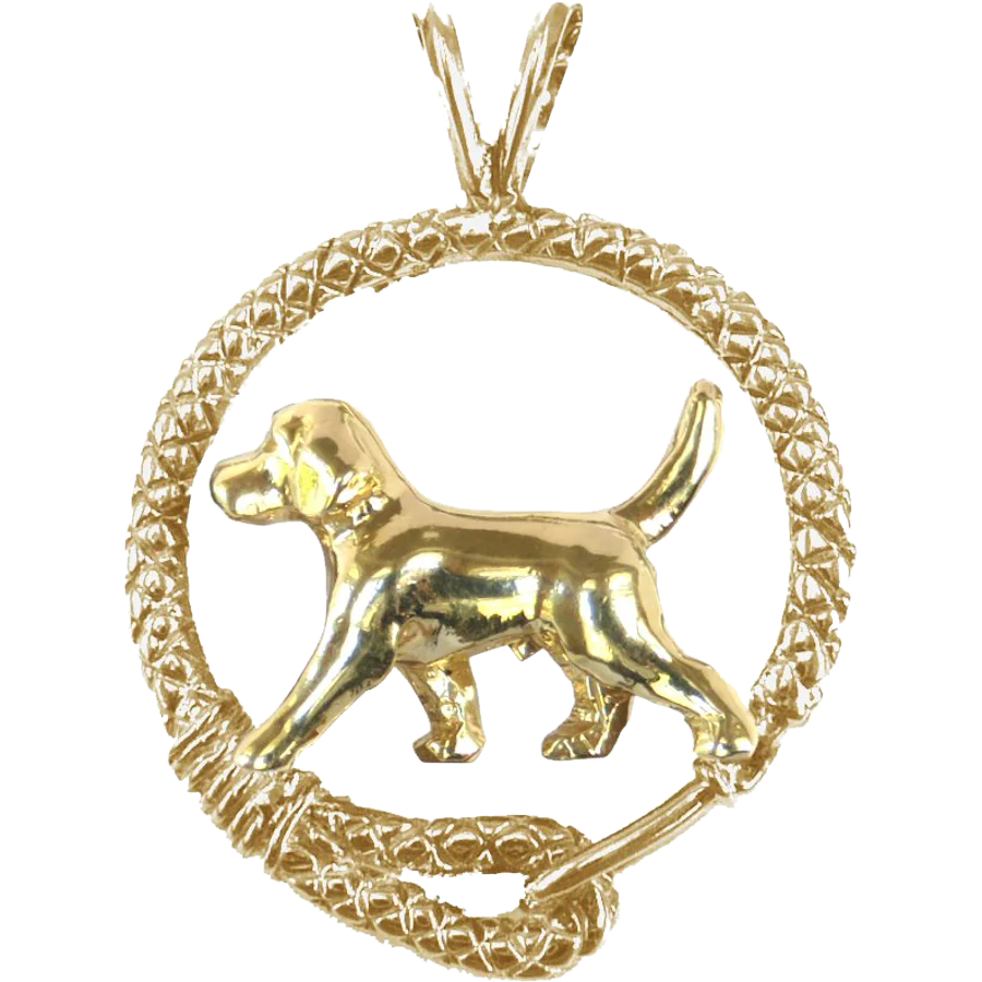 Solid 14K Gold Beagle Leash Pendant