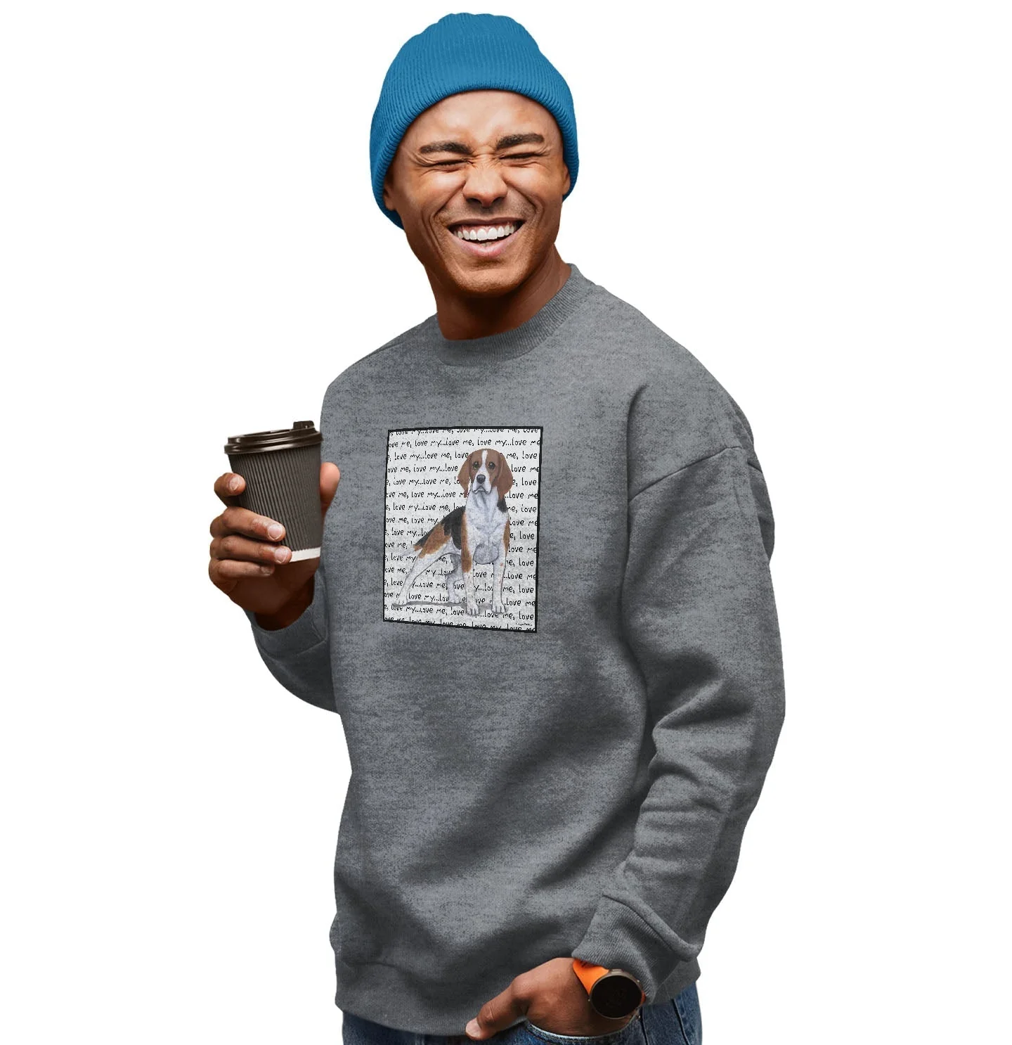 Beagle Love Text - Adult Unisex Crewneck Sweatshirt - Image 3