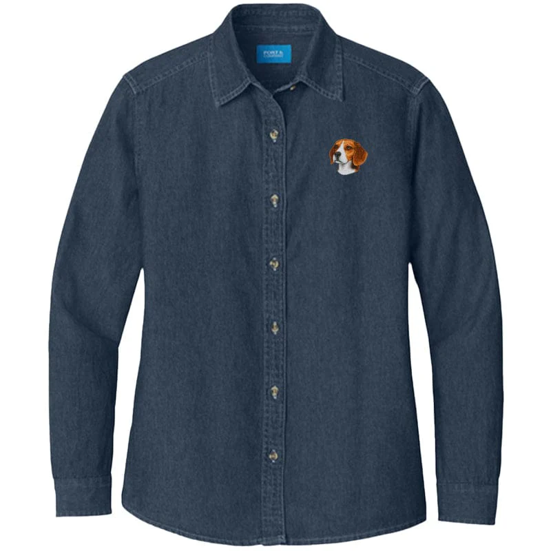 Beagle Embroidered Women's Denim Shirt - Image 3