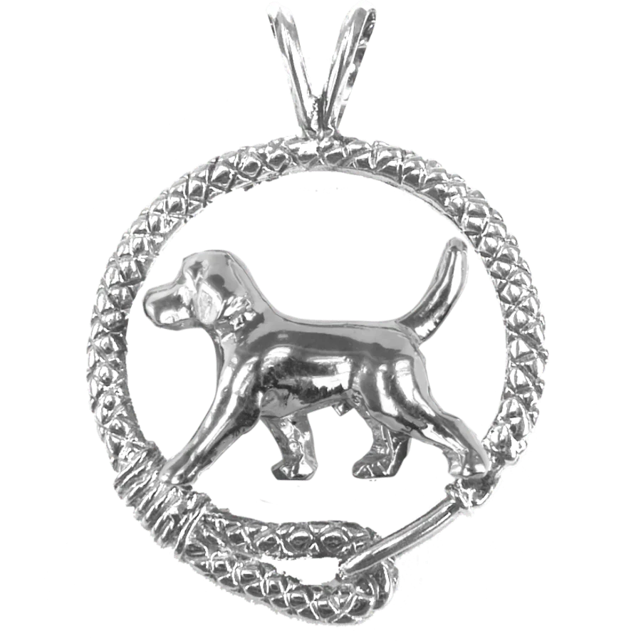 Beagle in Solid Sterling Silver Leash Pendant