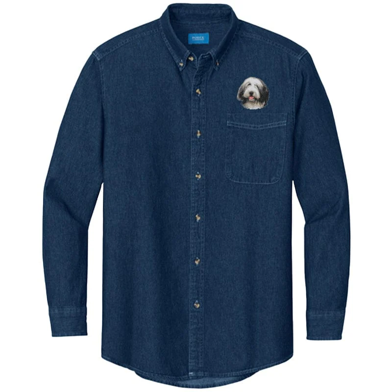 Bearded Collie Embroidered Men's Denim Shirt - Image 3