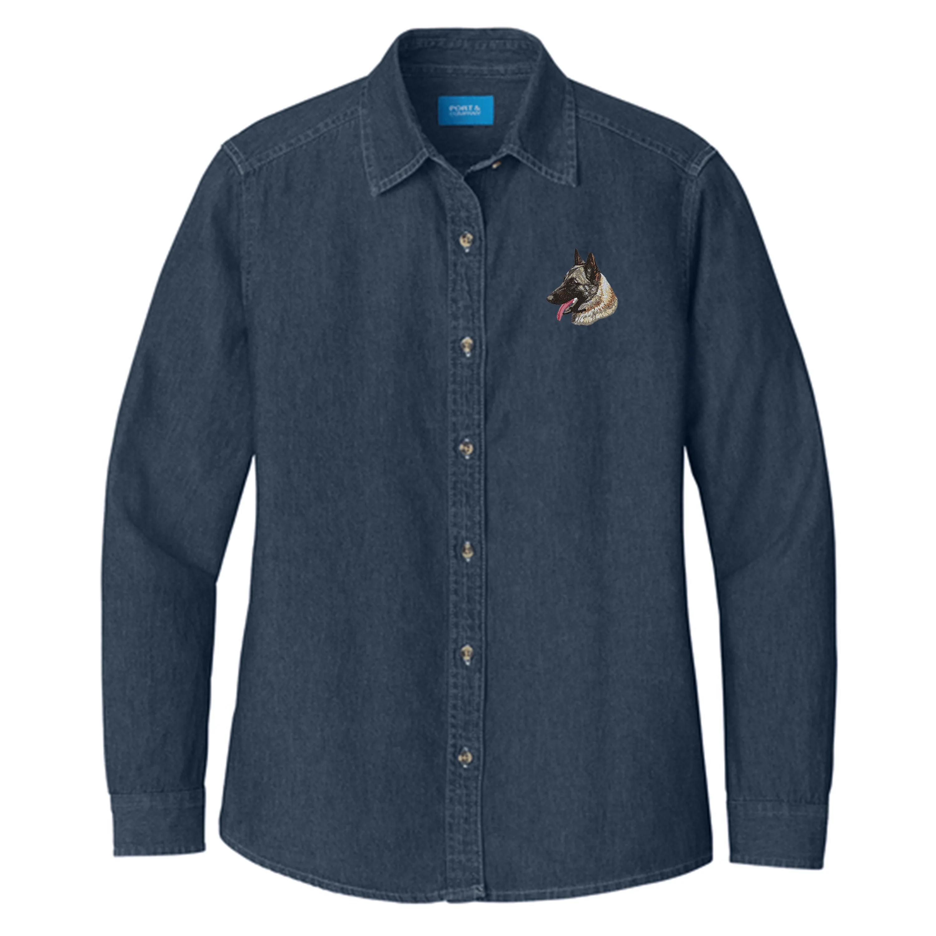 Belgian Malinois Embroidered Women's Denim Shirt - Image 3