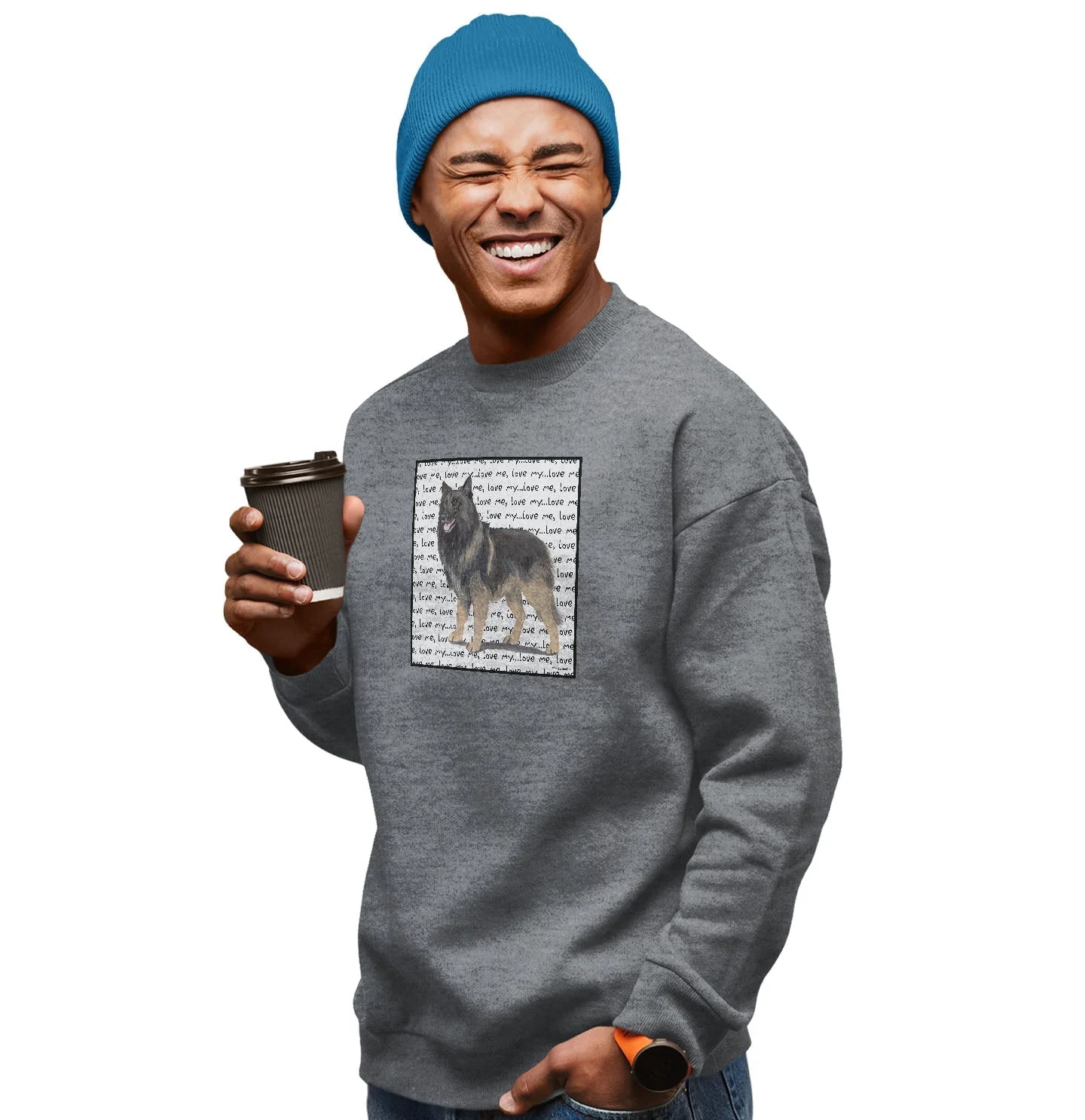 Belgian Tervuren Love Text - Adult Unisex Crewneck Sweatshirt - Image 3