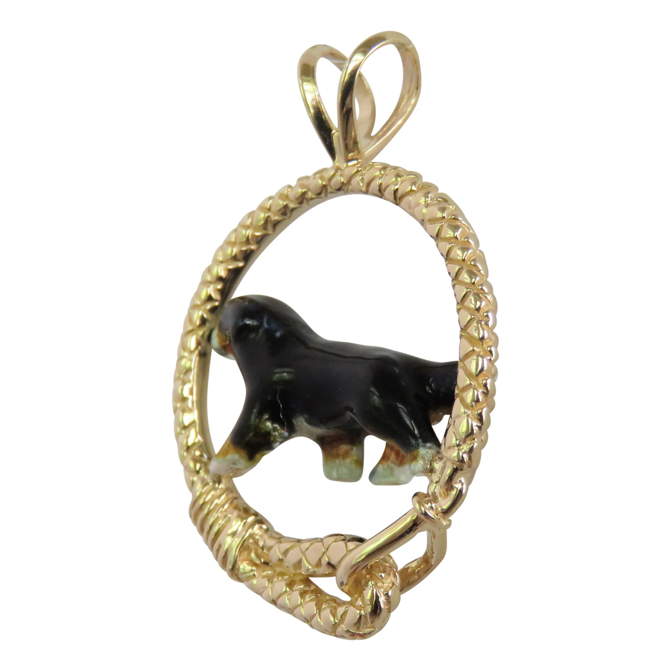 Bernese Mountain Dog in 14K Gold Leash Pendant Custom Enamel - Image 3