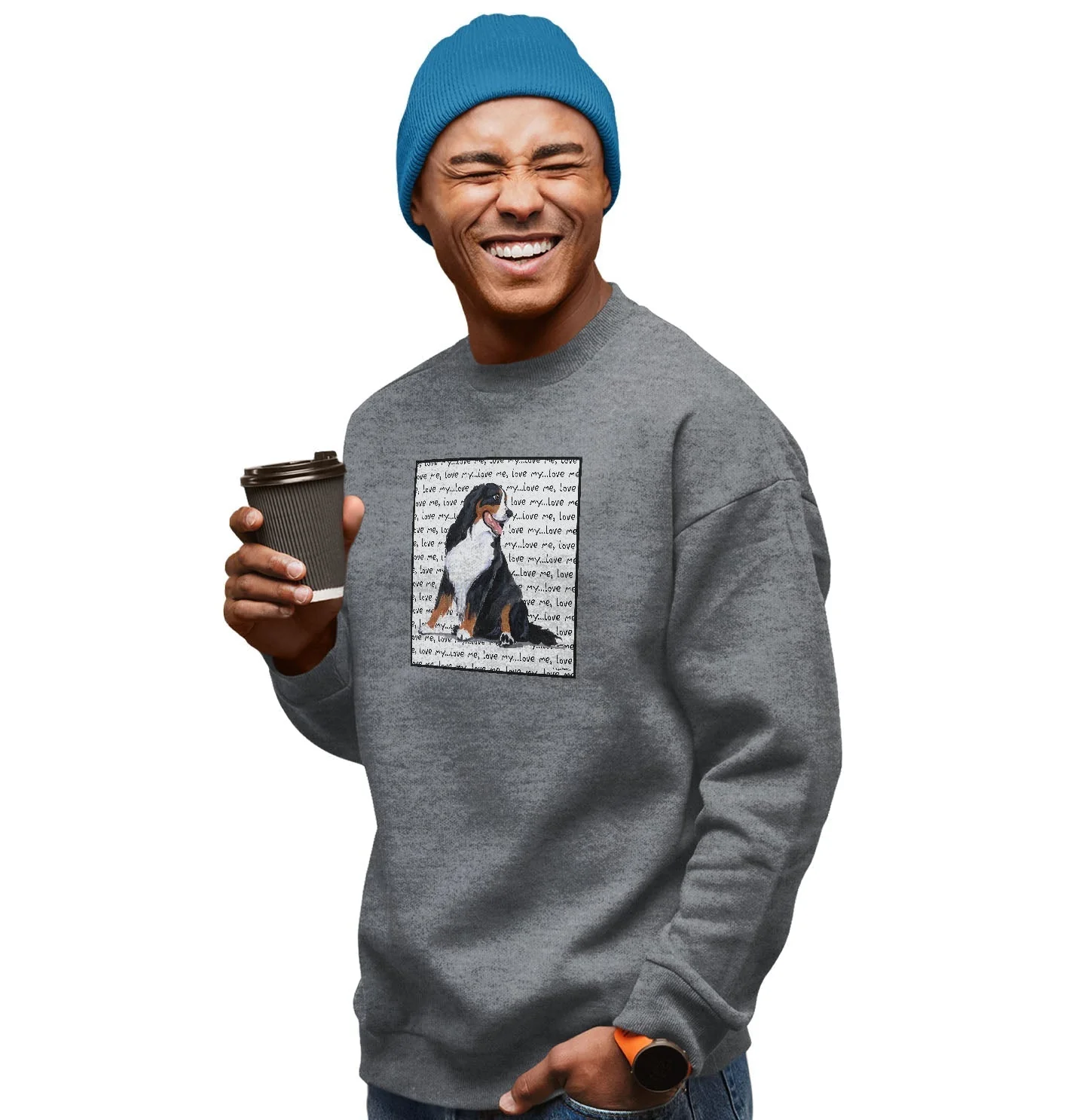 Bernese Mountain Dog Love Text - Adult Unisex Crewneck Sweatshirt