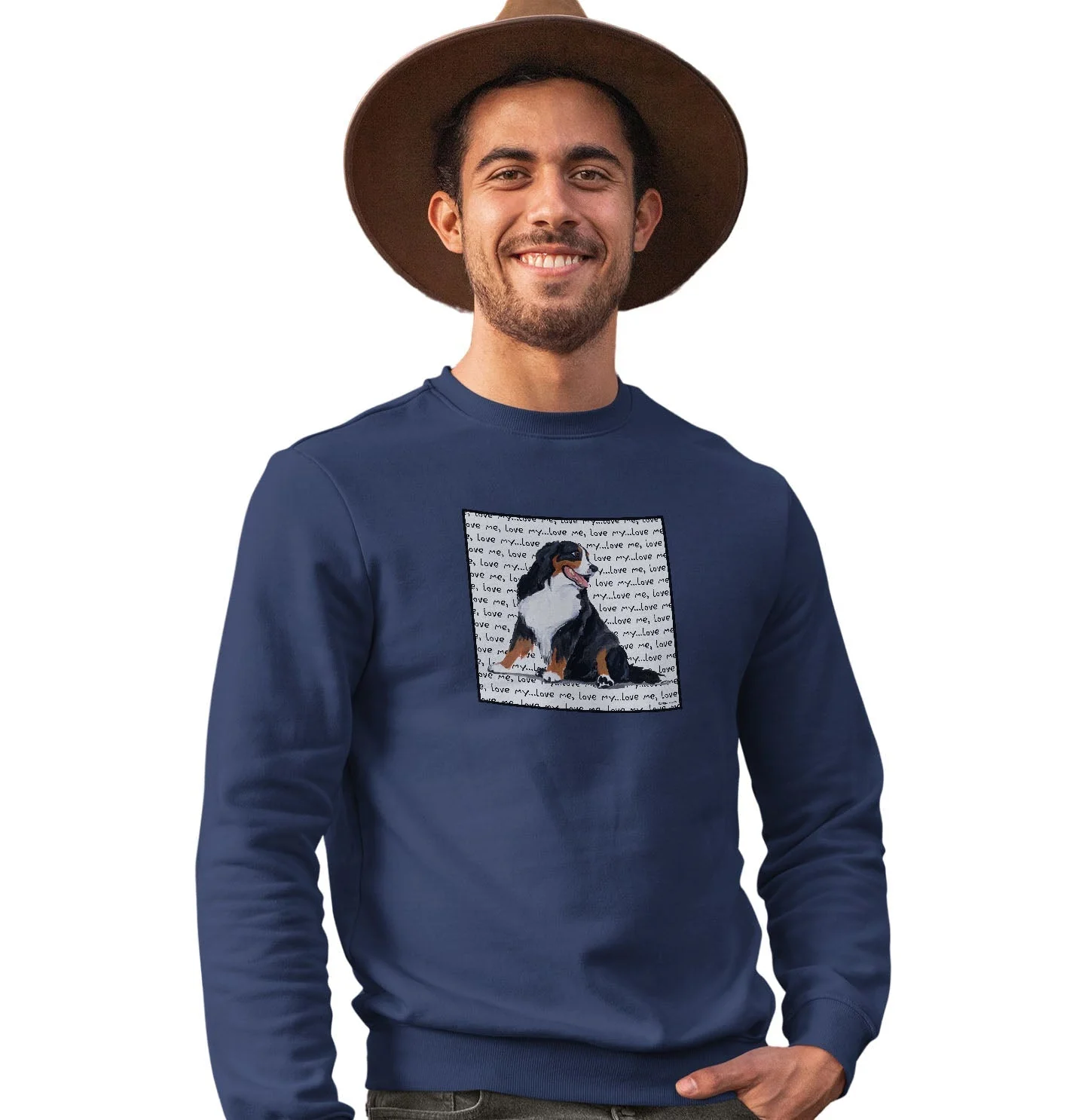 Bernese Mountain Dog Love Text - Adult Unisex Crewneck Sweatshirt - Image 3
