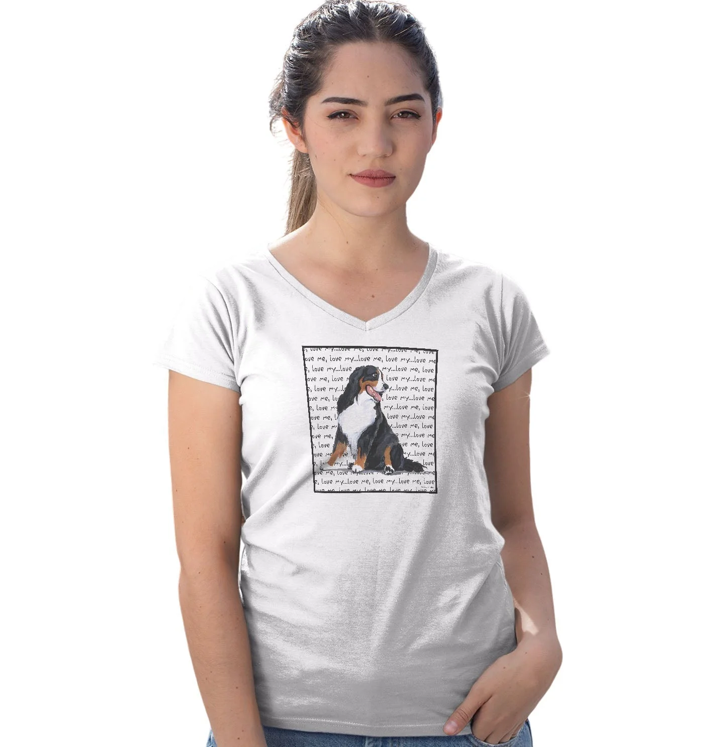Bernese Mountain Dog Love Text - Women's V-Neck T-Shirt - Image 3