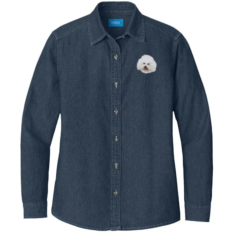 Bichon Frise Embroidered Women's Denim Shirt - Image 3