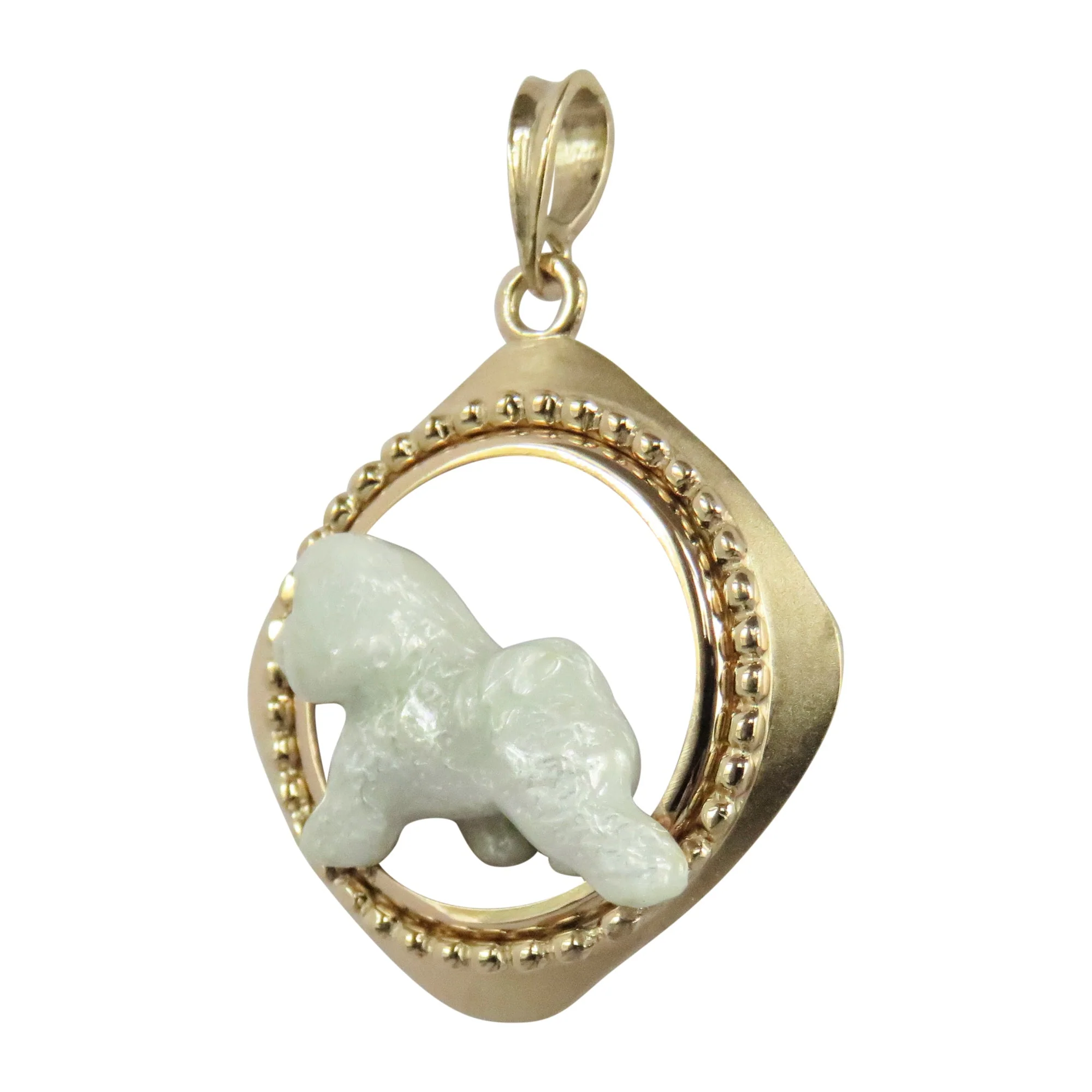 Bichon Frise Custom Enamel  in 14K Gold Diamond Shape Frame Pendant - Image 2