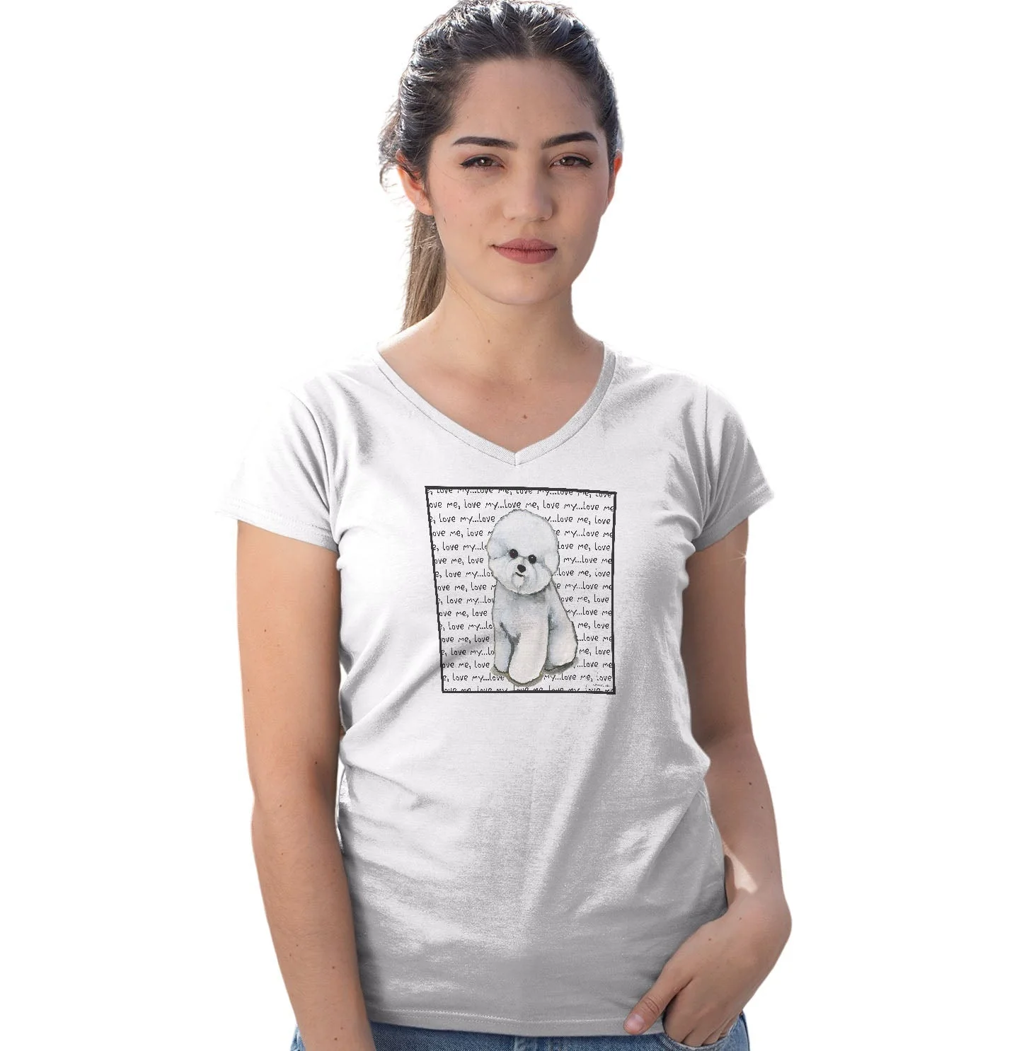 Bichon Frise Love Text - Women's V-Neck T-Shirt - Image 3