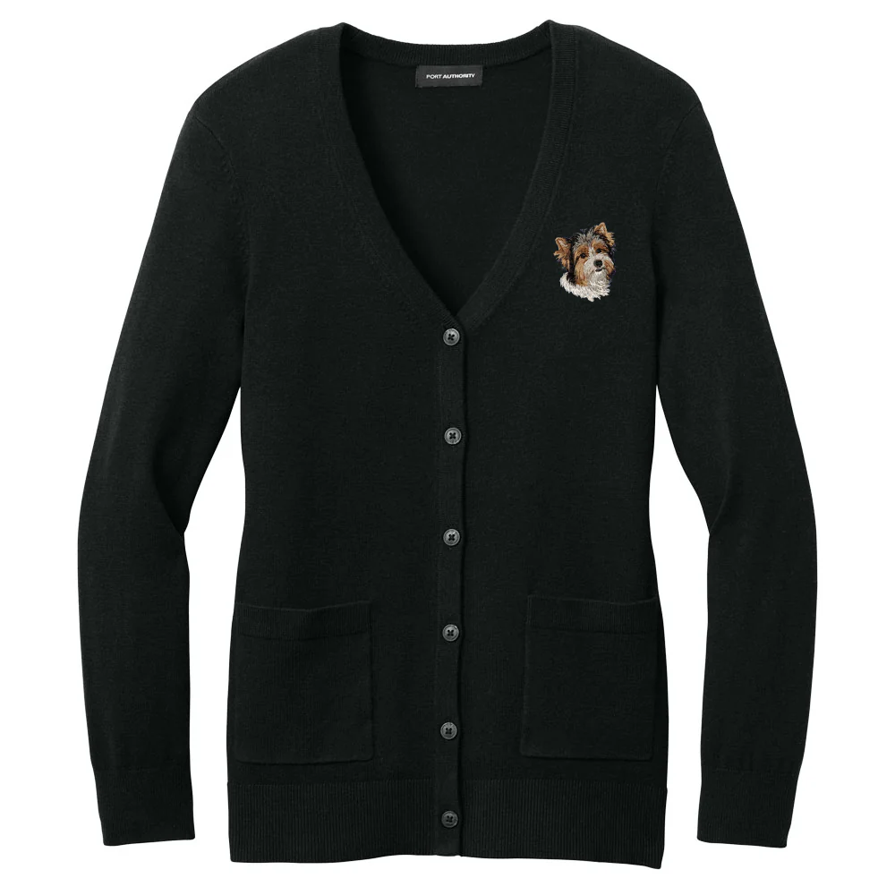 Biewer Terrier Embroidered Button-Up Cardigan Sweater - Image 2