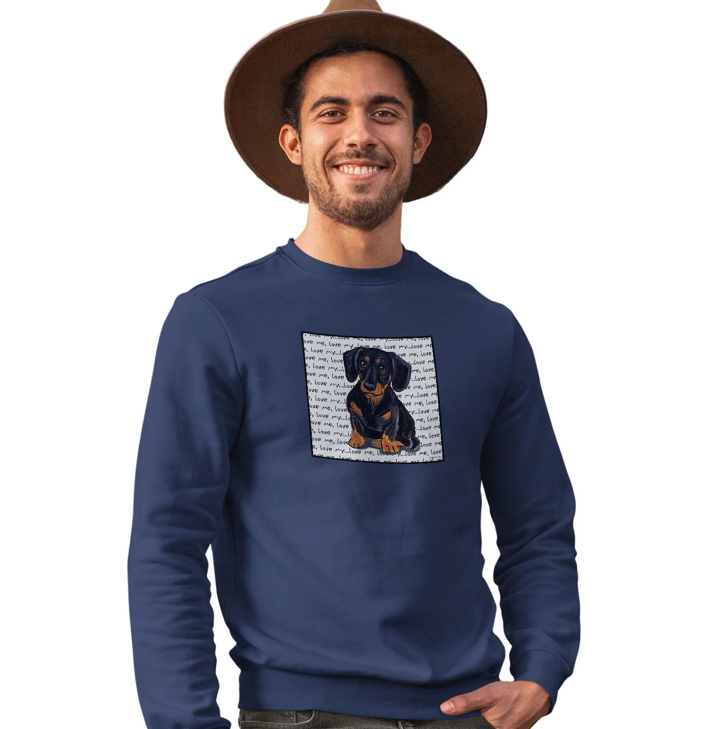 Black Dachshund Love Text - Adult Unisex Crewneck Sweatshirt - Image 3