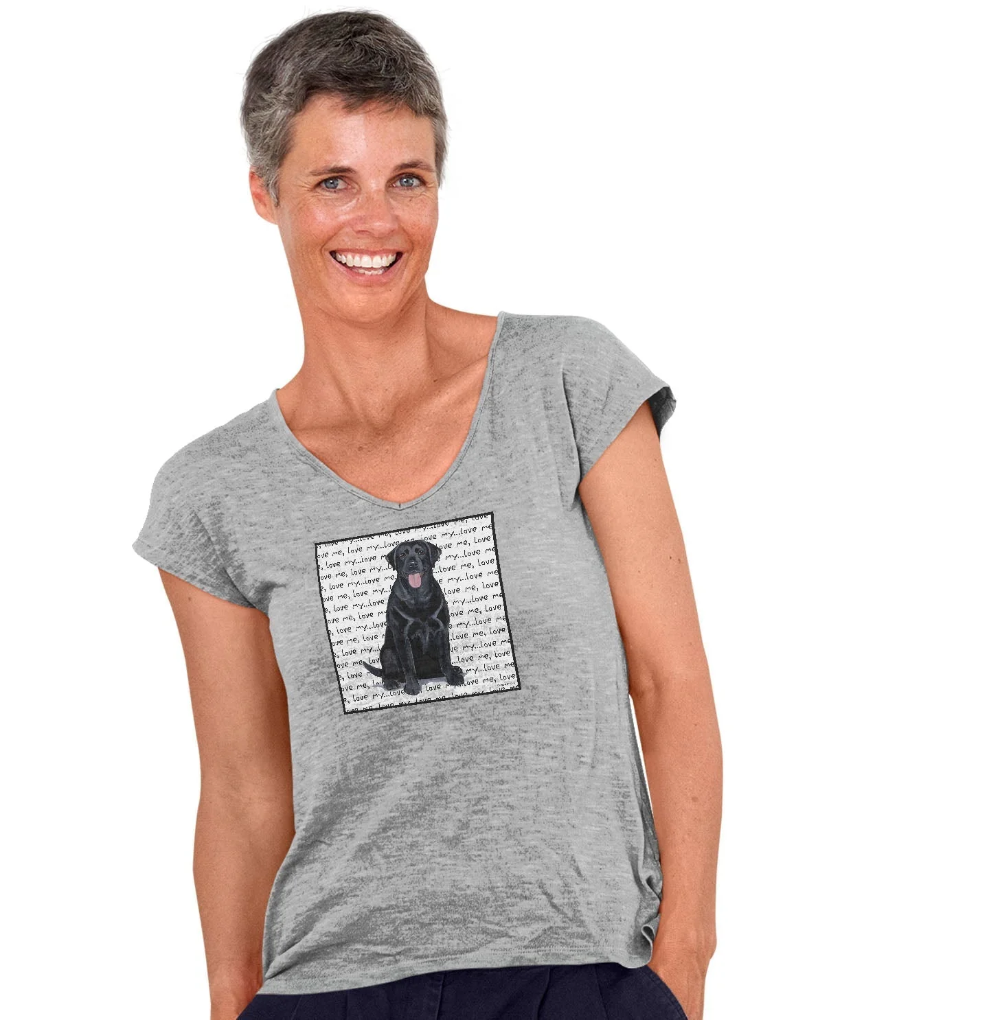 Black Labrador Retriever Love Text - Women's V-Neck T-Shirt - Image 3