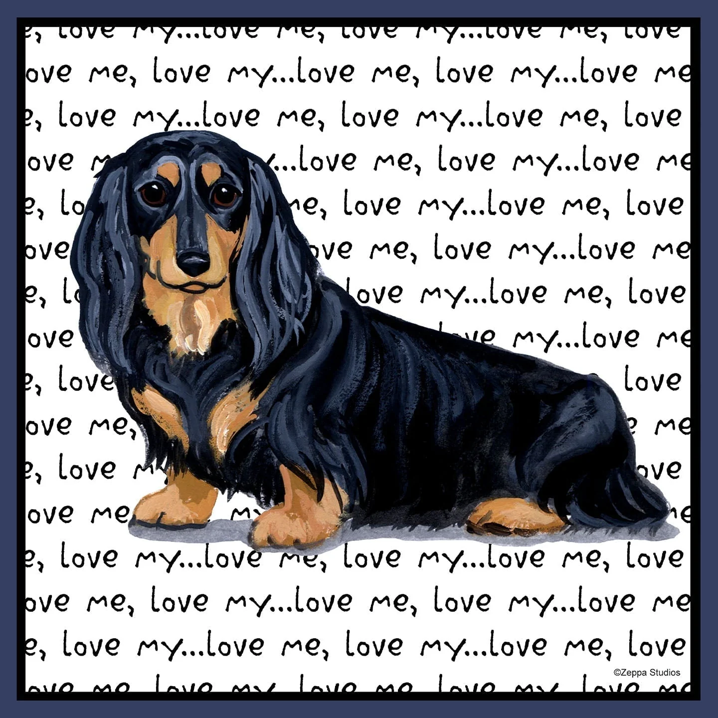 Black Longhaired Dachshund Love Text - Adult Unisex Crewneck Sweatshirt - Image 2