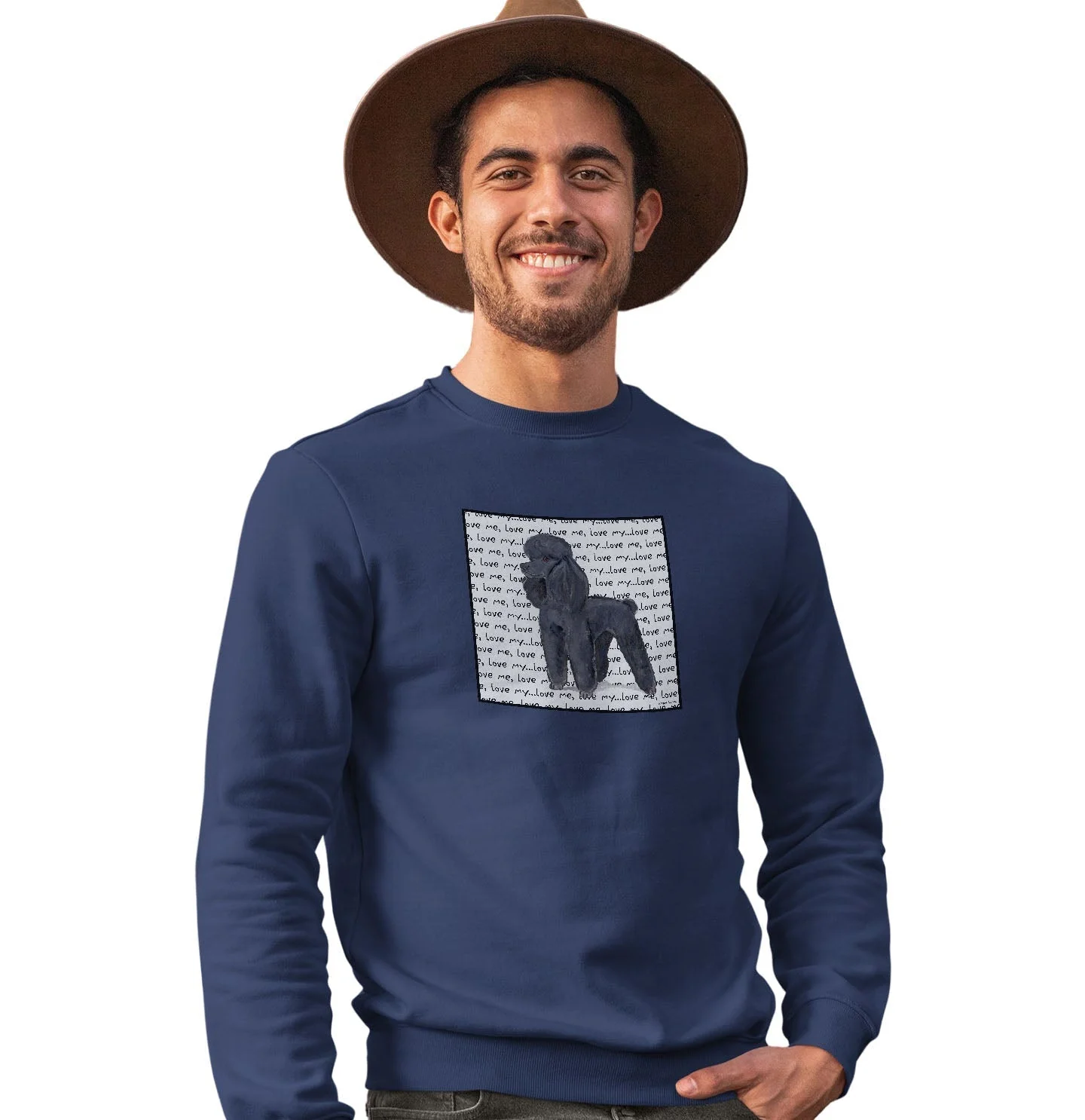 Black Poodle Love Text - Adult Unisex Crewneck Sweatshirt