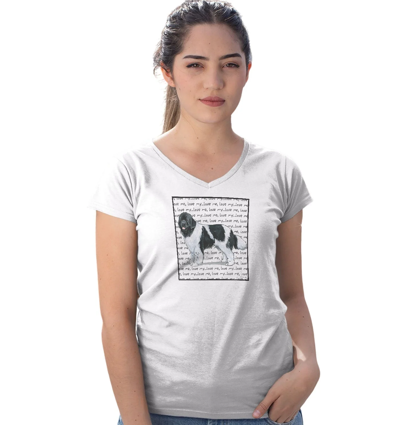 Black & White Newfoundland Love Text - Women's V-Neck T-Shirt - Image 3