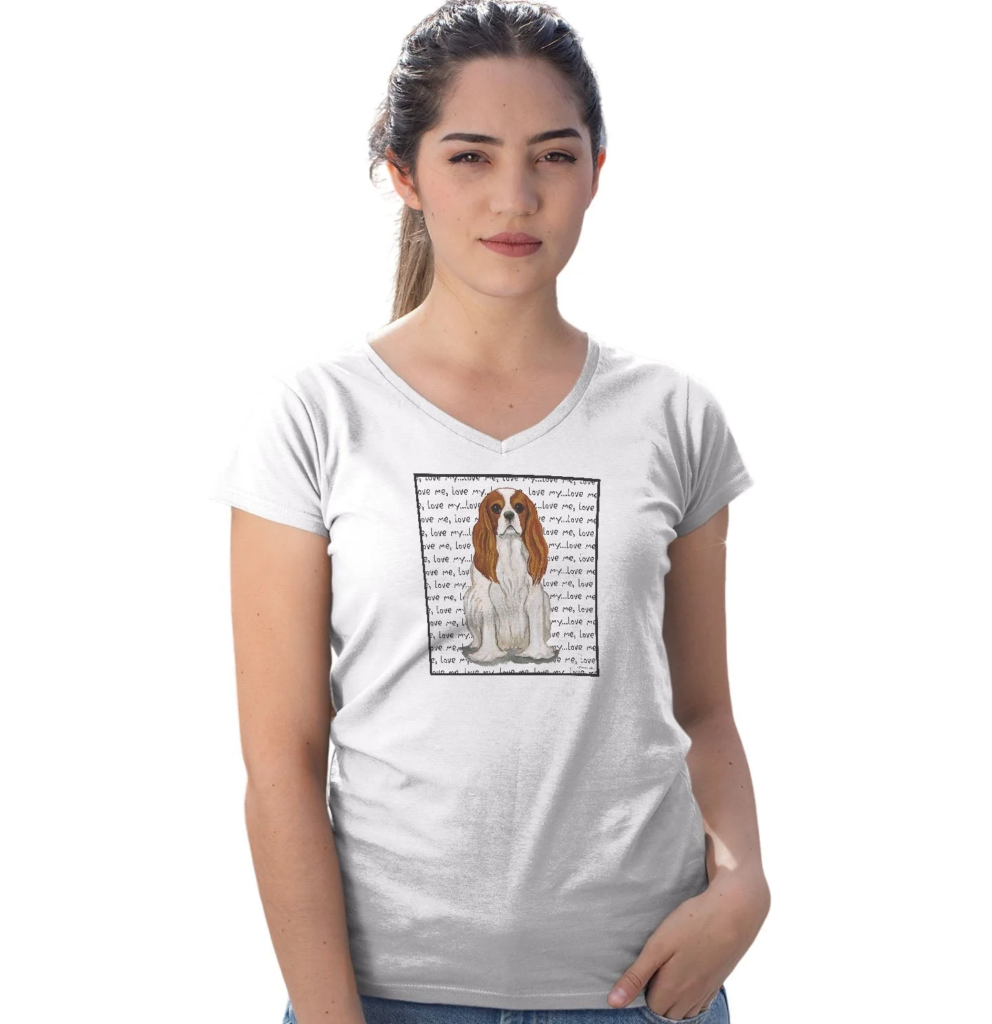 Blenheim Cavalier King Charles Spaniel Love Text - Women's V-Neck T-Shirt - Image 3