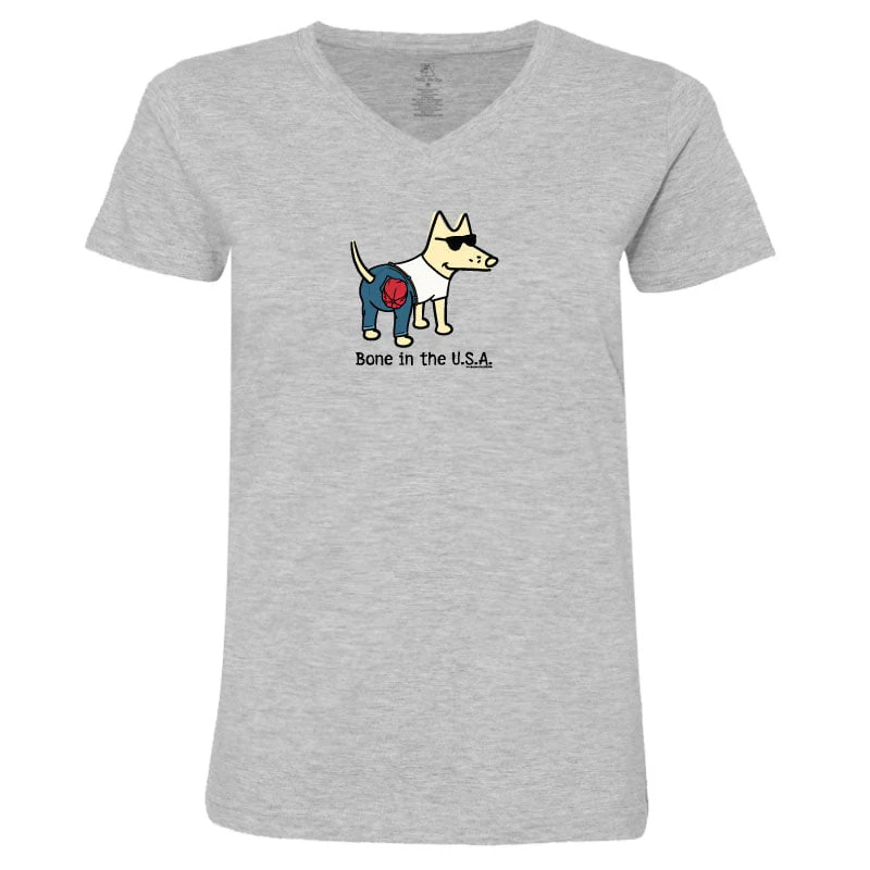 Bone In The USA - Ladies T-Shirt V-Neck - Image 3