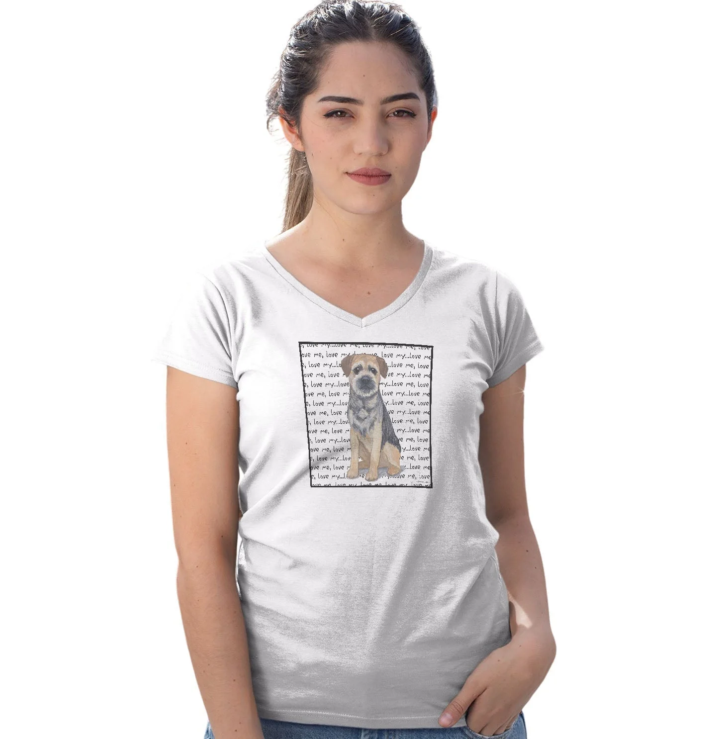 Border Terrier Love Text - Women's V-Neck T-Shirt