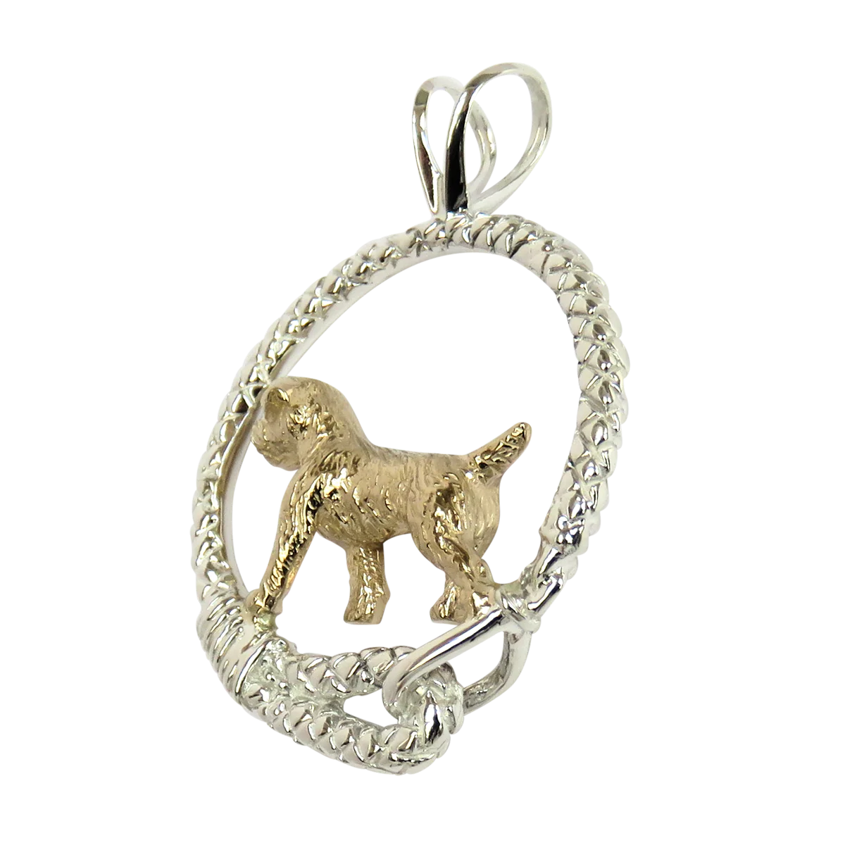 Border Terrier- Solid 14K Gold and Sterling Silver Leash Pendant - Image 3