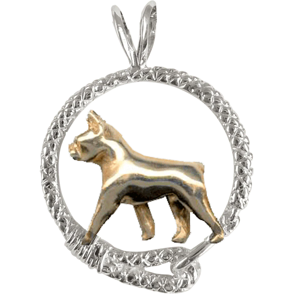 Gold Boston Terrier- Solid 14K and Sterling Silver Leash Pendant