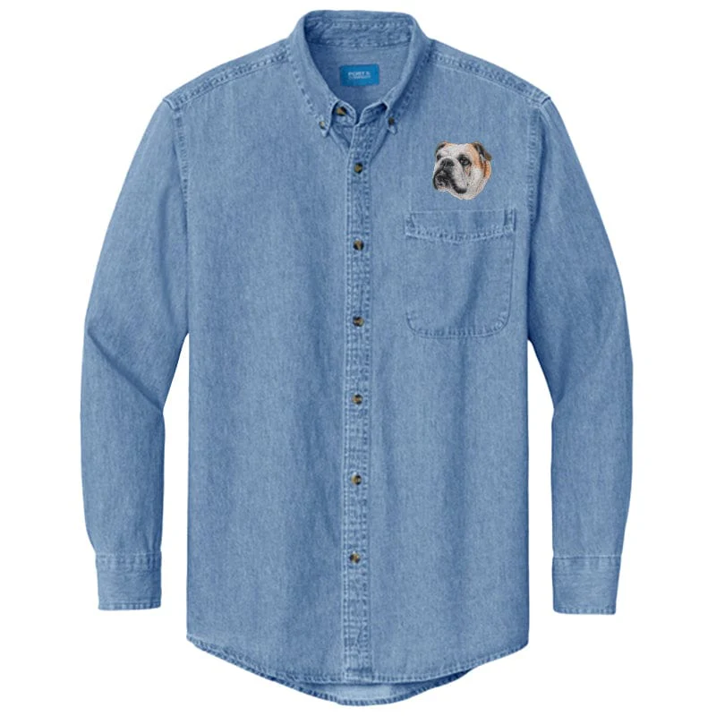 Bulldog Embroidered Men's Denim Shirt