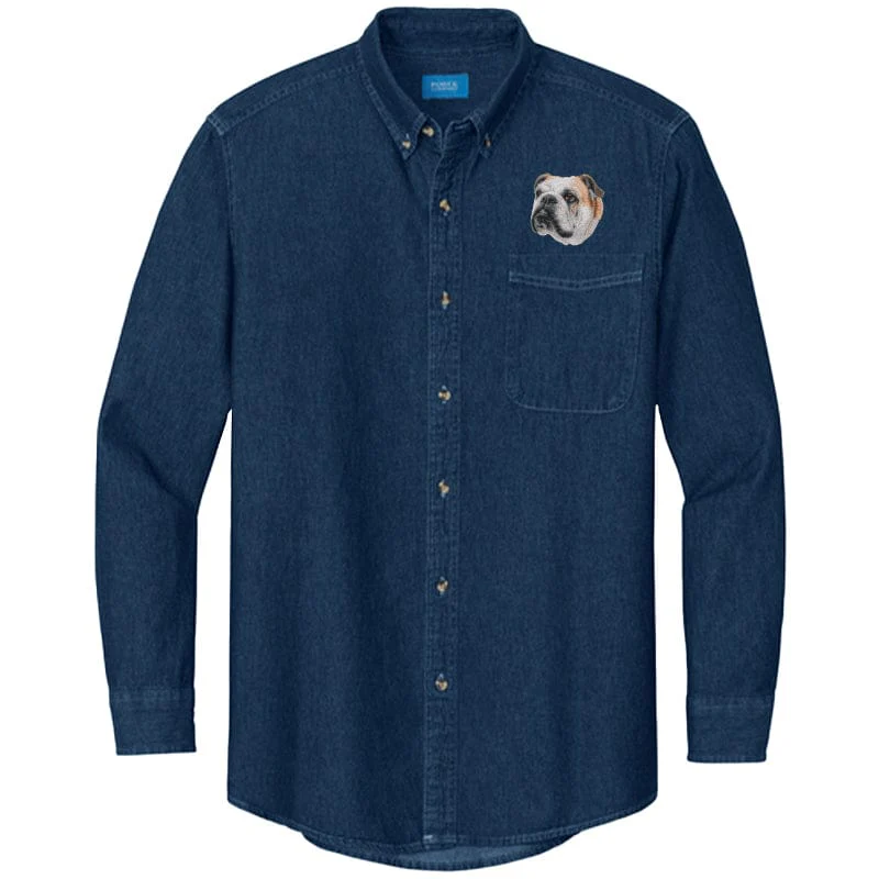 Bulldog Embroidered Men's Denim Shirt - Image 3