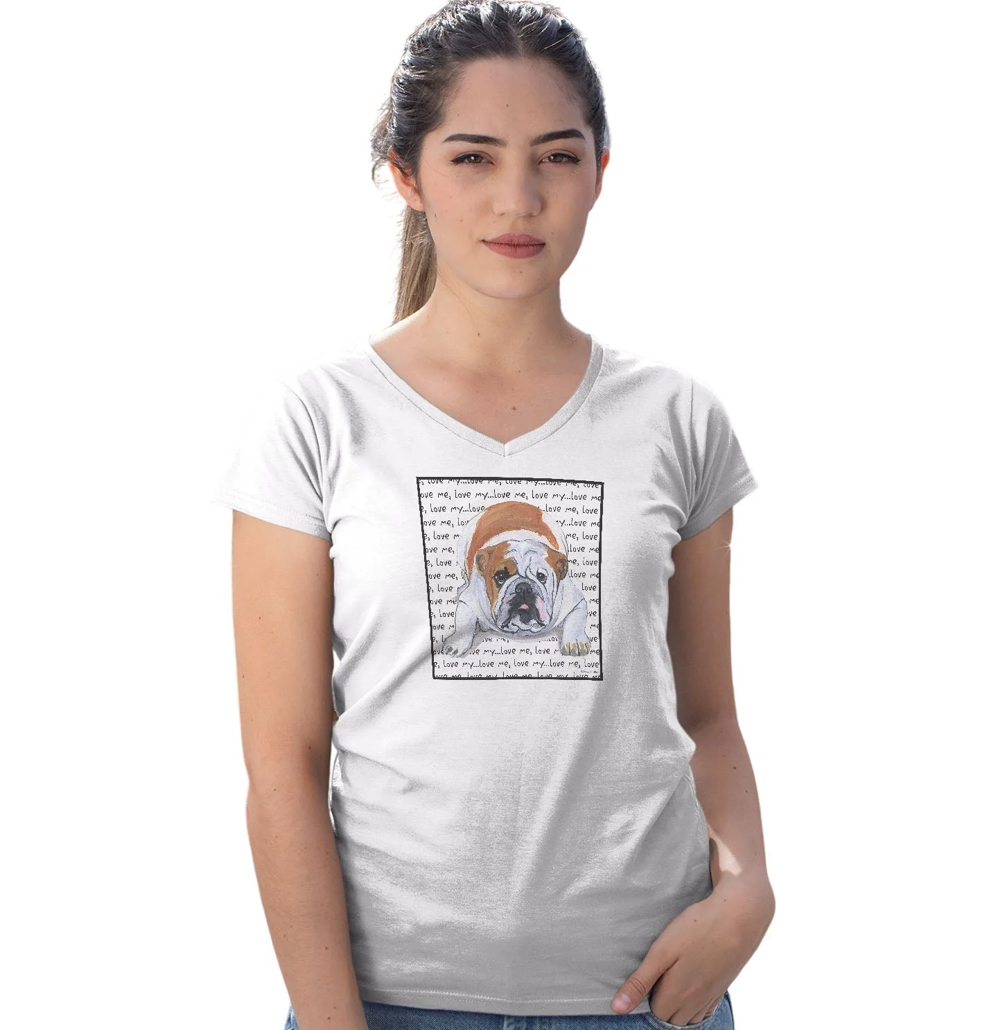 Bulldog Love Text - Women's V-Neck T-Shirt - Image 3