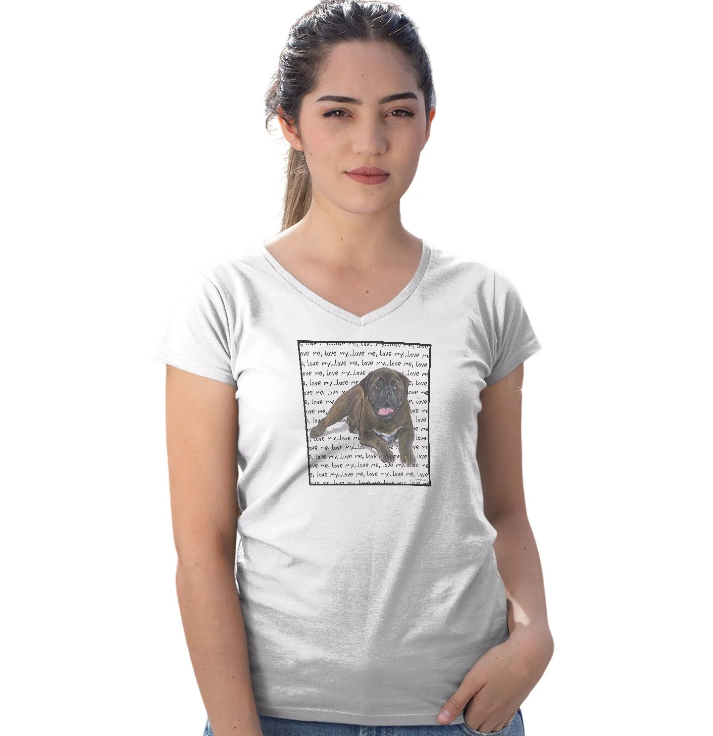 Bullmastiff Love Text - Women's V-Neck T-Shirt - Image 3