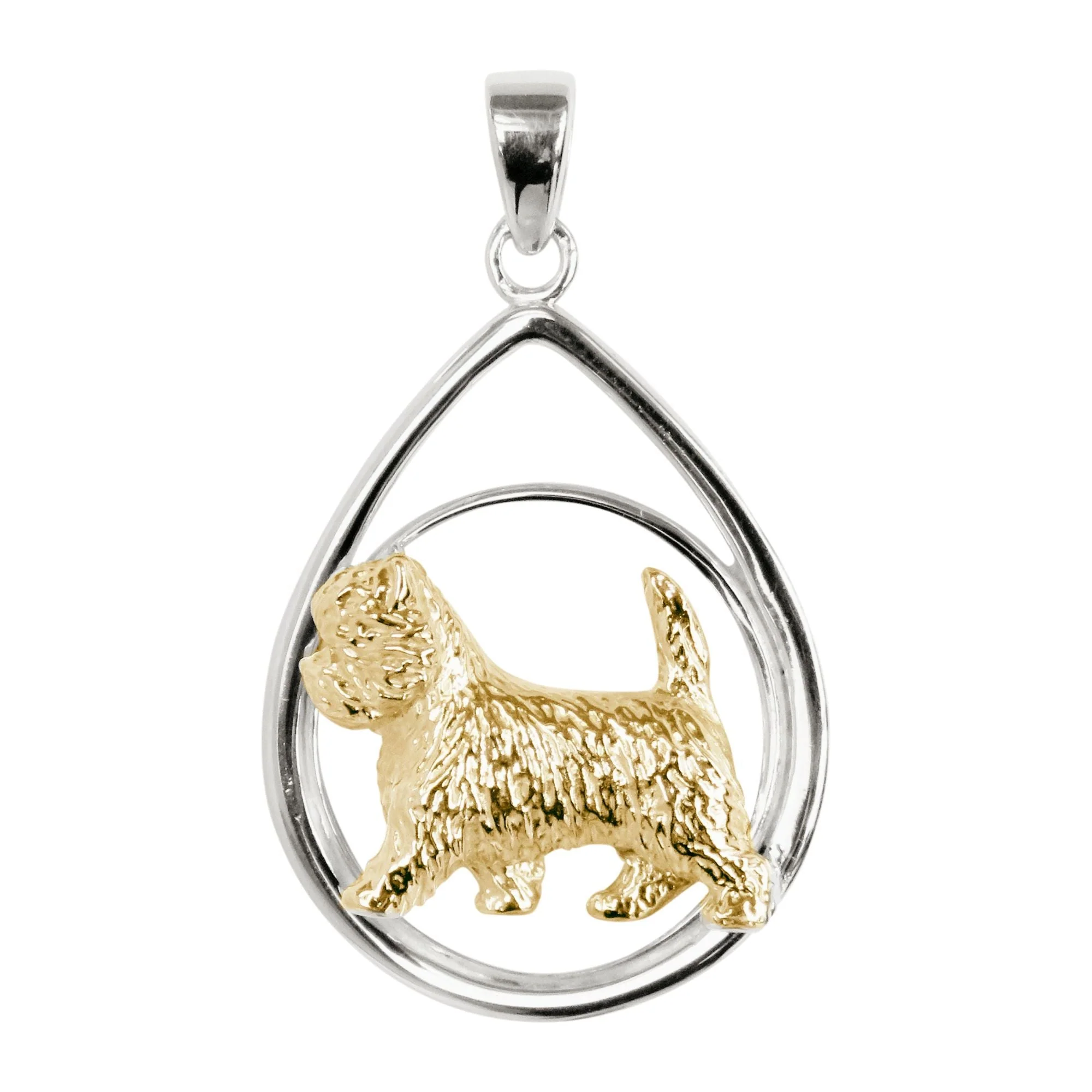 Cairn Terrier in 14K Gold with Sterling Silver Teardrop Pendant