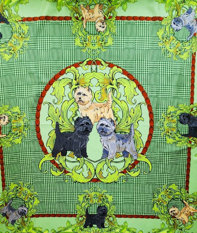 Cairn Terrier Green Square Silk Scarf - Image 3