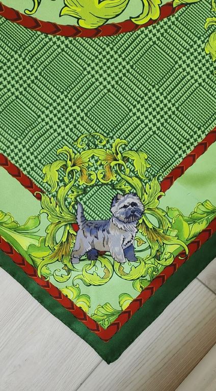 Cairn Terrier Green Square Silk Scarf - Image 4