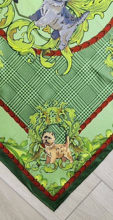Cairn Terrier Green Square Silk Scarf - Image 5