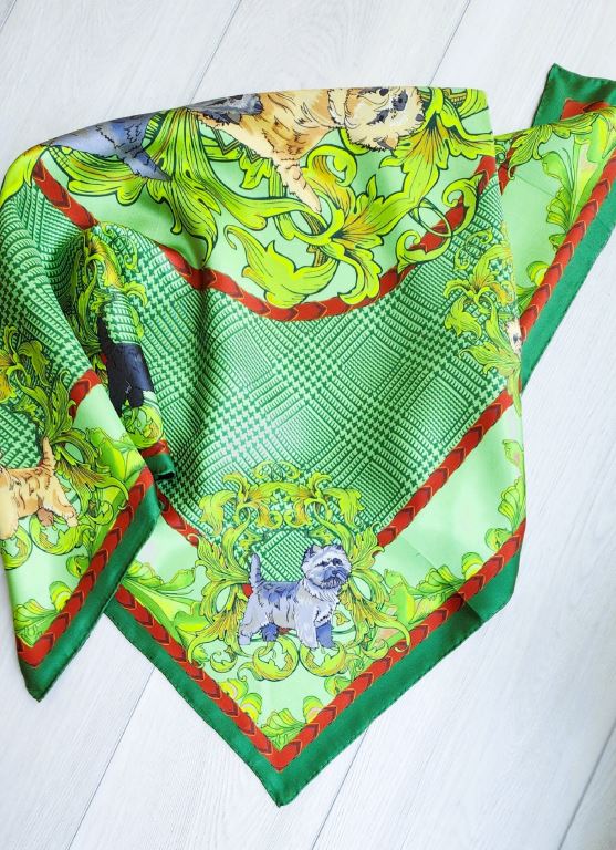 Cairn Terrier Green Square Silk Scarf - Image 6