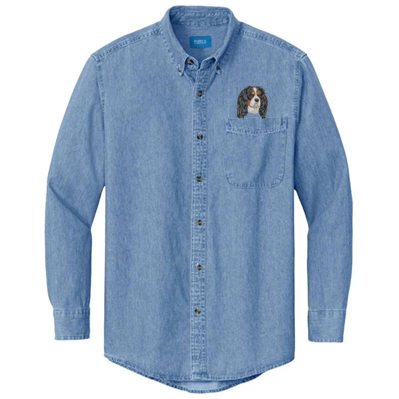 Cavalier King Charles Spaniel Embroidered Men's Denim Shirt - Image 13