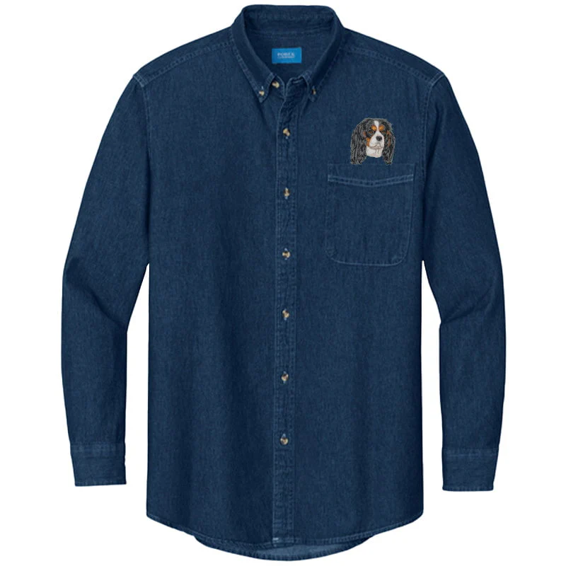 Cavalier King Charles Spaniel Embroidered Men's Denim Shirt - Image 15