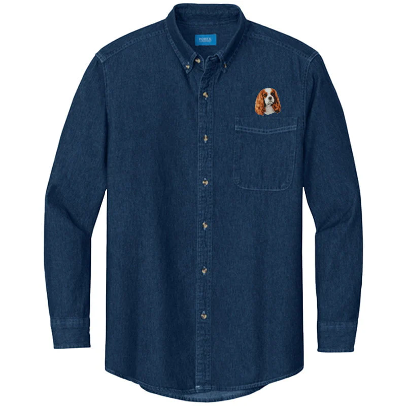 Cavalier King Charles Spaniel Embroidered Men's Denim Shirt - Image 5