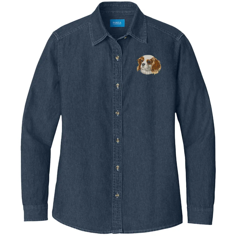 Cavalier King Charles Spaniel Embroidered Women's Denim Shirt - Image 15
