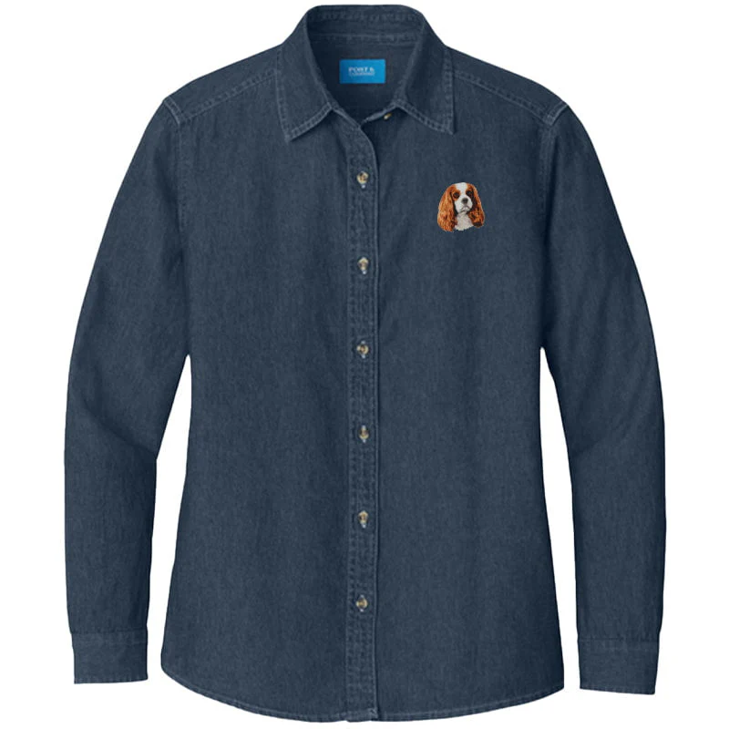 Cavalier King Charles Spaniel Embroidered Women's Denim Shirt - Image 7