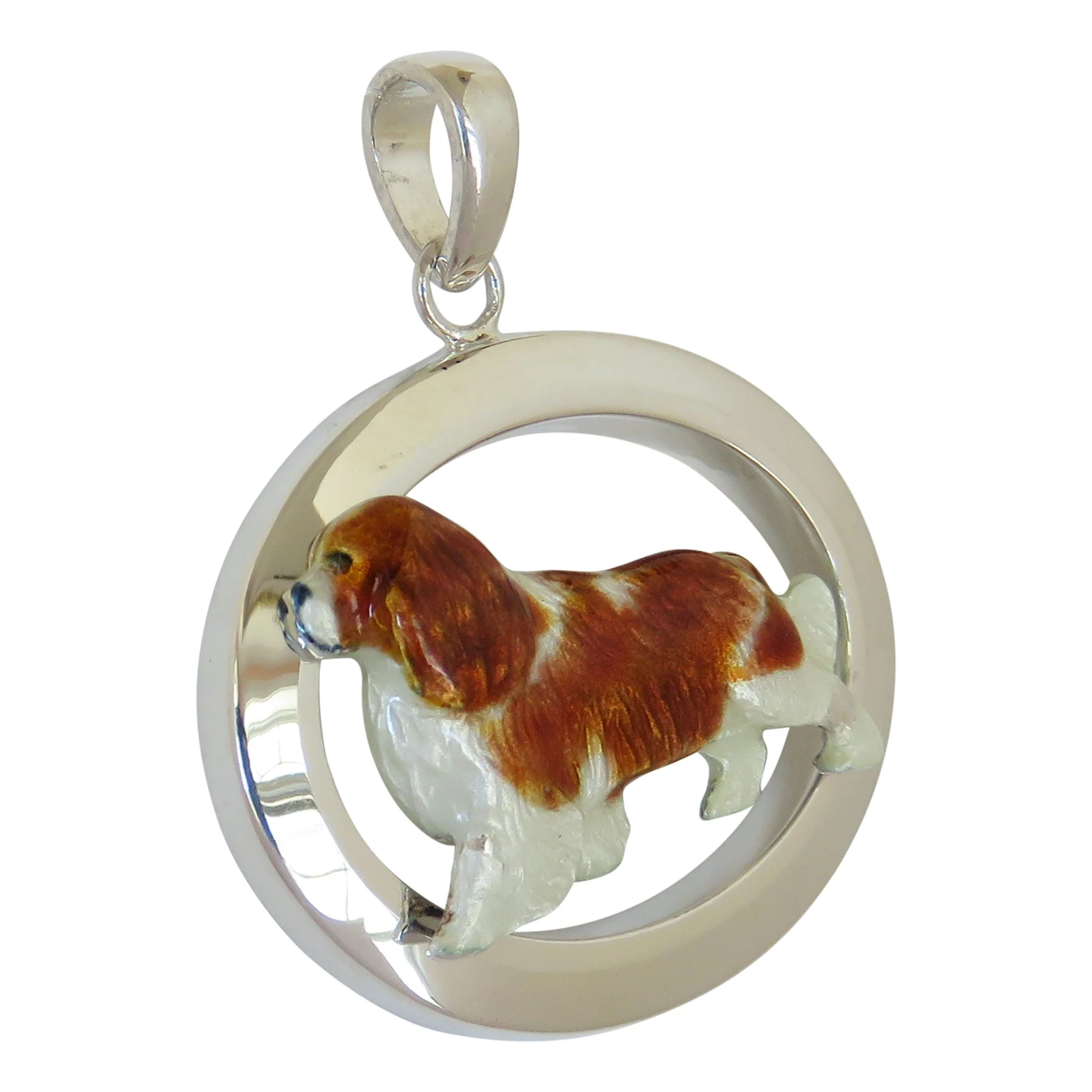 Cavalier King Charles Spaniel in Sterling Silver Medium Oval Pendant Custom Enamel - Image 2