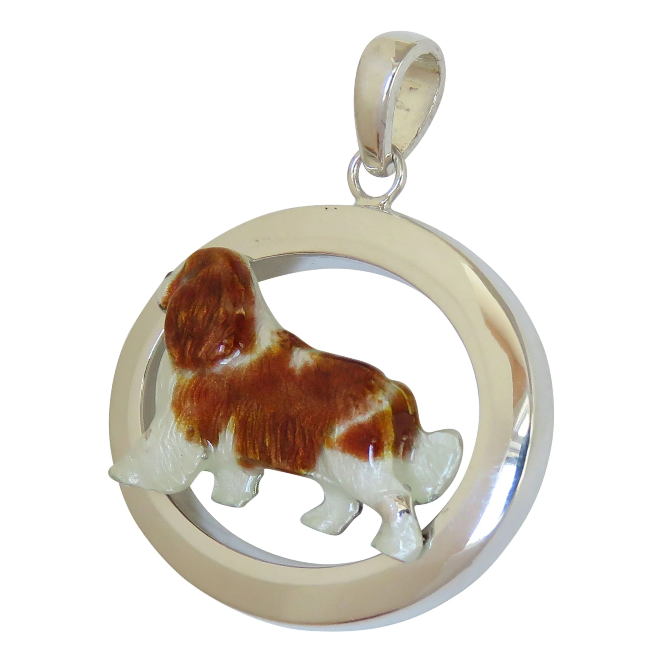 Cavalier King Charles Spaniel in Sterling Silver Medium Oval Pendant Custom Enamel - Image 3
