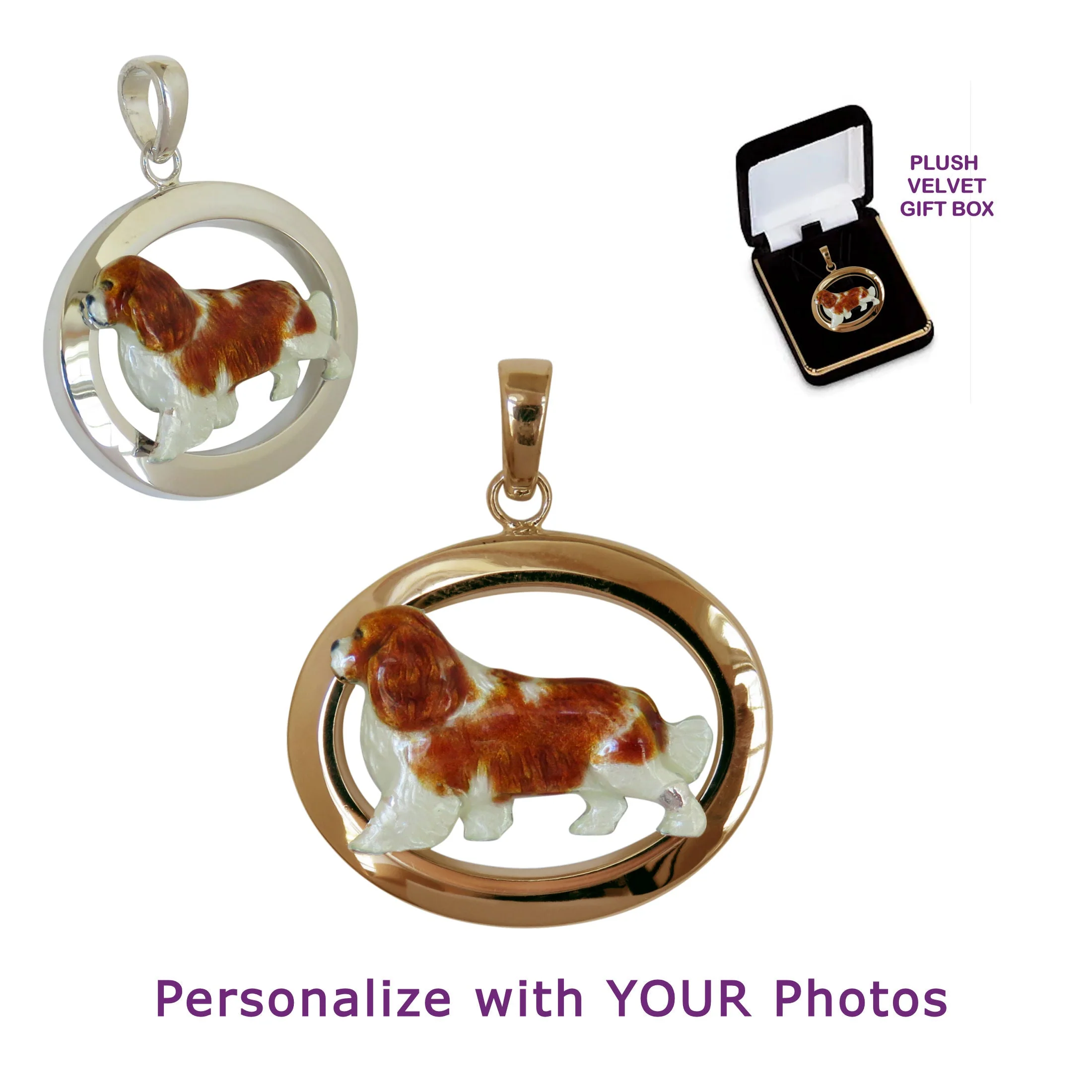 Cavalier King Charles Spaniel in Sterling Silver Medium Oval Pendant Custom Enamel - Image 4