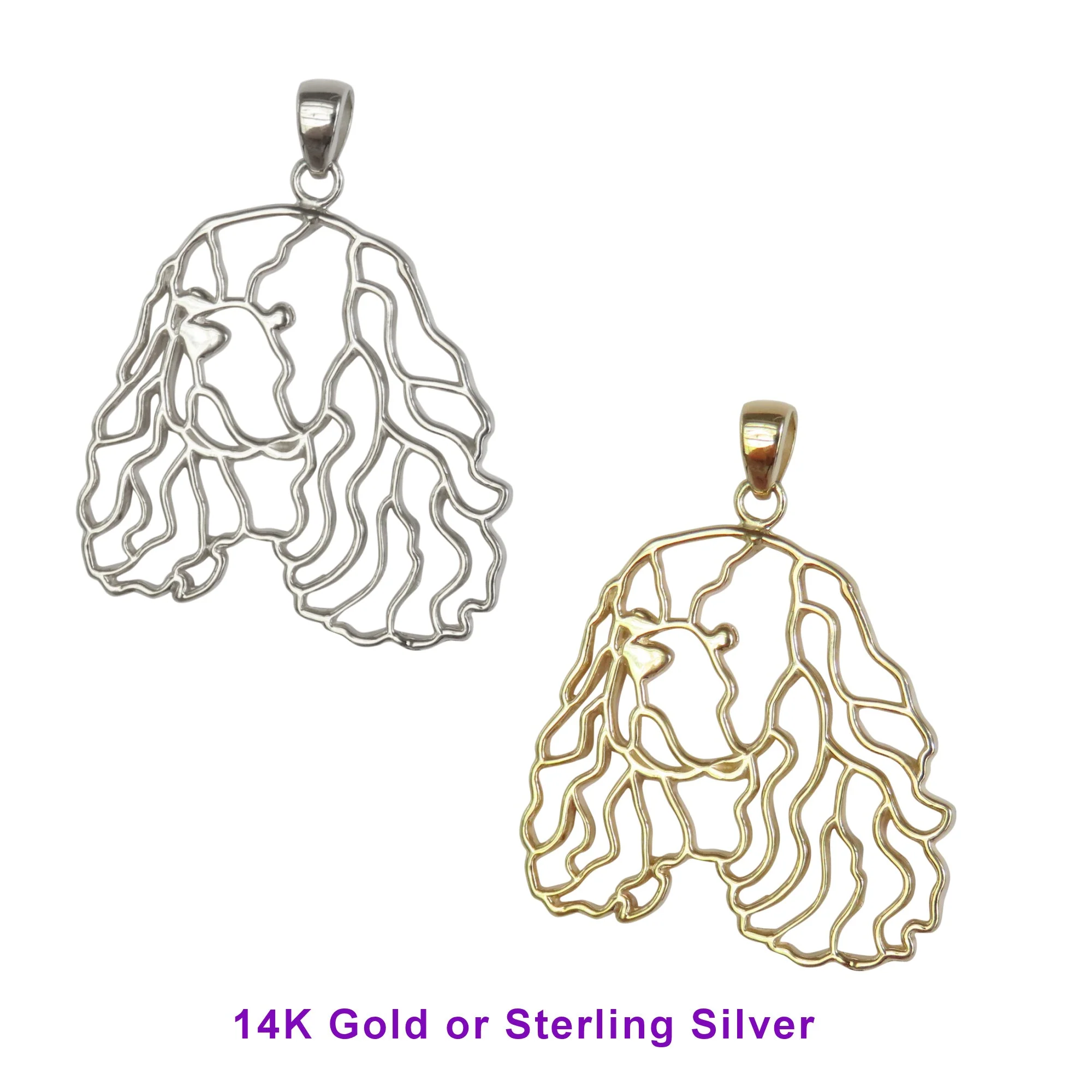 Cavalier King Charles Spaniel in 14K Gold Silhouette Head Pendant - Image 4