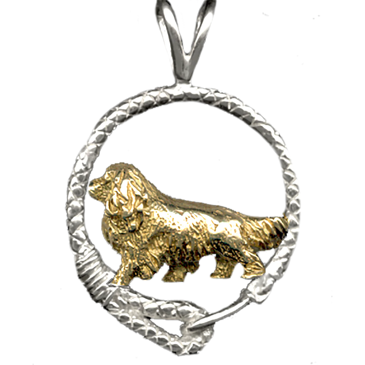 Solid 14K Gold Cavalier King Charles Spaniel in Sterling Silver Leash Pendant