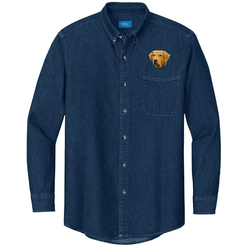 Chesapeake Bay Retriever Embroidered Men's Denim Shirt - Image 2