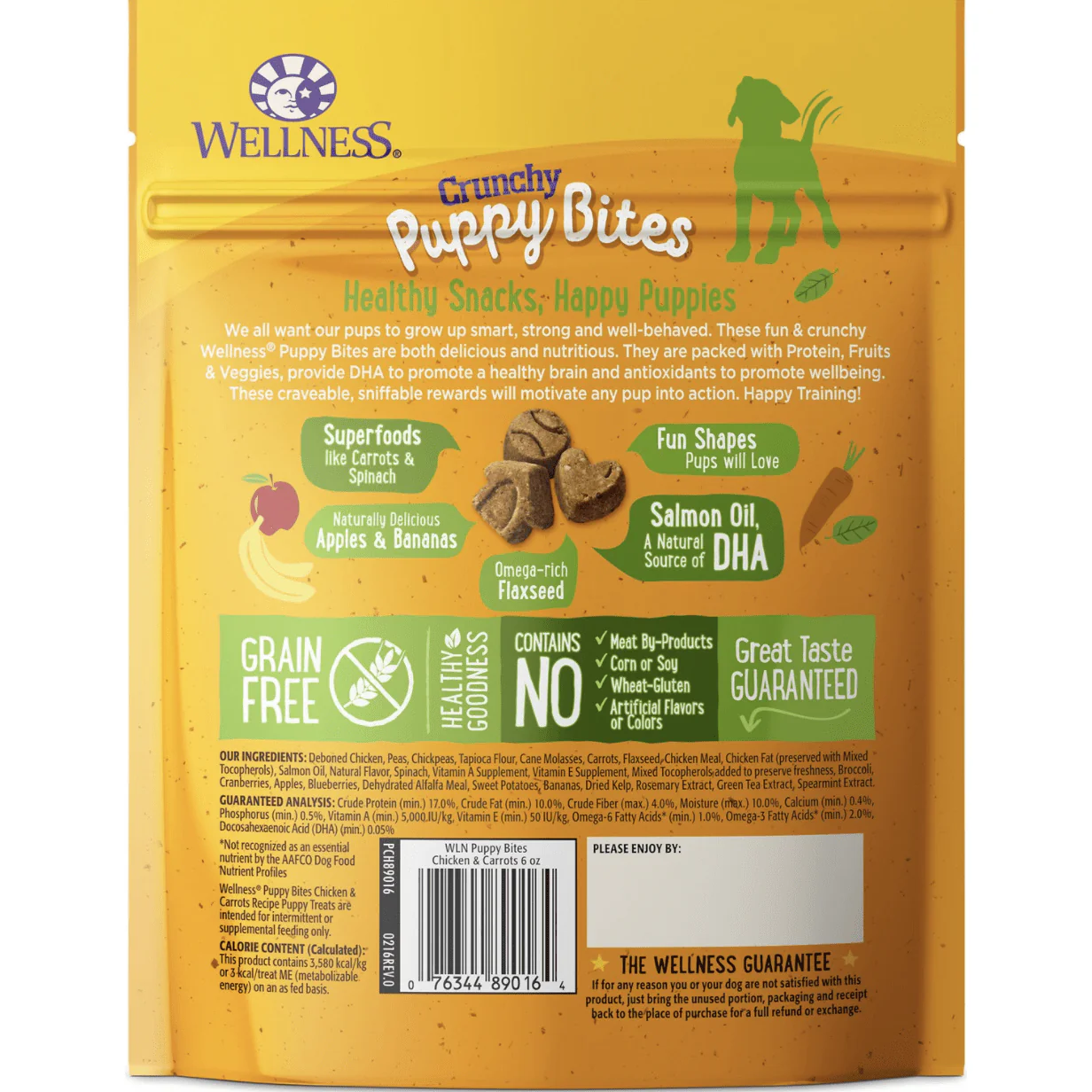 Wellness Grain-Free Crunchy Puppy Bites Chicken & Carrots Recipe Dog Treats, 6-oz bag - Image 2